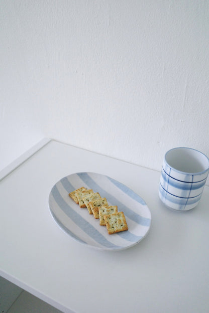 日本製美濃燒/瀨戶燒鈷藍格紋餐具